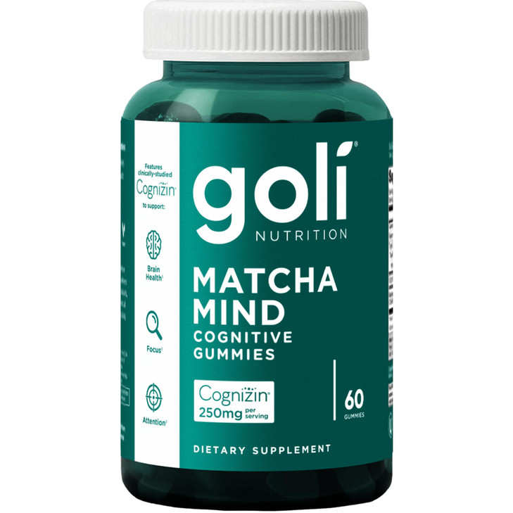 Goli Matcha Mind Gummies - 60 Count - Green Tea Leaves Powder with Cognizin for Focus, Attention and Brain Health, Vegan, Non-GMO, Gluten-Free & Gela