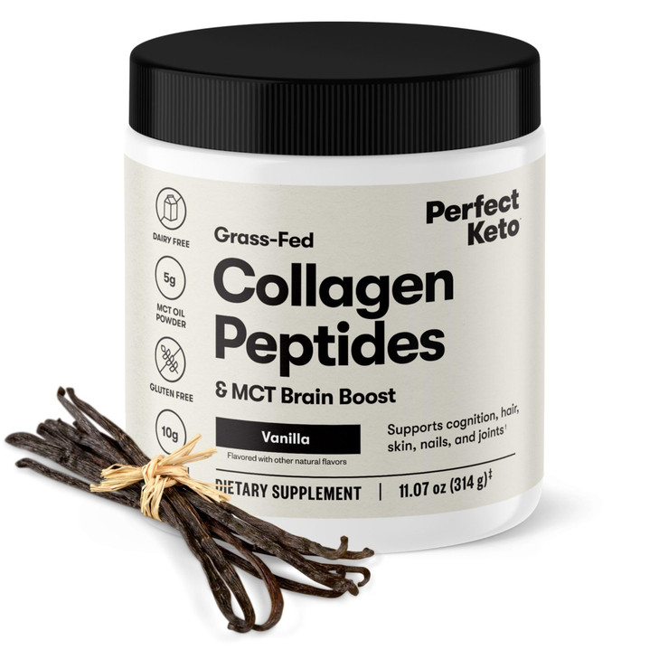 Perfect Keto Collagen Peptides Protein Powder with MCT Oil, Grass Fed, Hydrolyzed Collagen, Type I & III Supplement, Keto Coffee Creamer, Vanilla