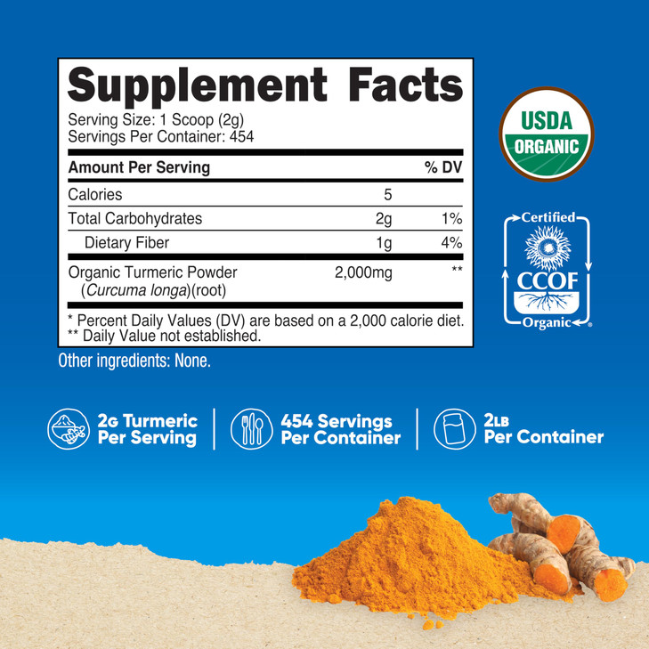 Nutricost Organic Turmeric Powder 2 LBS - Certified USDA Organic, Food Grade, Gluten Free, Non-GMO