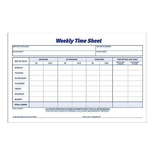 Adams Weekly Time Sheet, 1-Part, 5.5 x 8.5 Inches, Blue/White, 100 Sheets Per Pad, 2 Pack (9507ABF)
