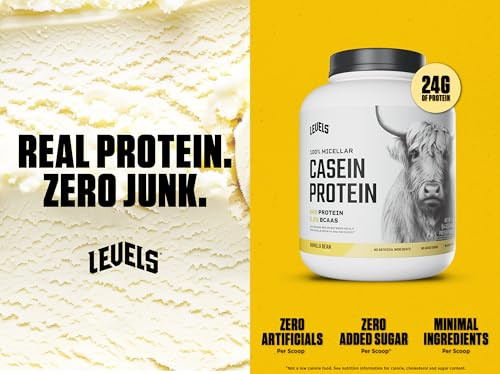 Levels 100% Micellar Casein Protein, Hormone Free, Vanilla Bean, 4LB