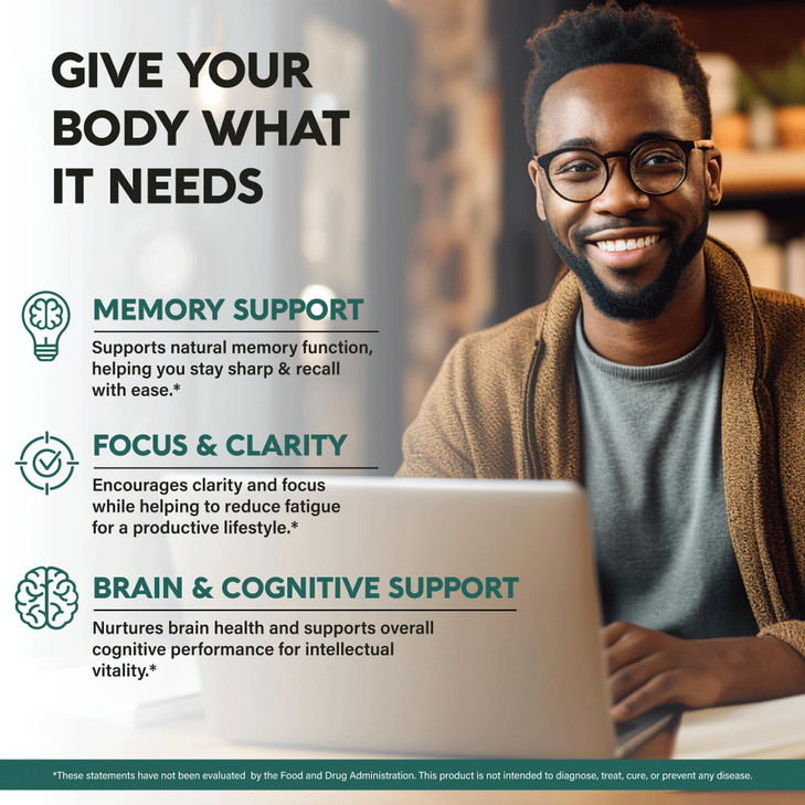 Lions Mane Supplement Capsules - Organic Lions Mane - Made in USA - Fruiting Bodies Extract - 1200 mg, 25% Polysaccharides - Memory & Focus Support -