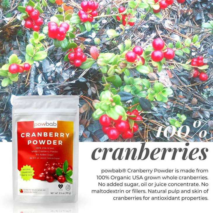 powbab Cranberry Powder from 100% USA Grown Organic Dried Cranberries. No Added Sugar. Pure Fruit, Unsweetened Cranberry. Not Freeze Dried. (3.5 Oz)