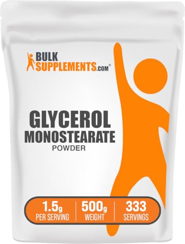 BulkSupplements.com Glycerol Monostearate Powder - Glycerol Supplement, GMS Powder - Unflavored, Food Grade & Gluten Free, 1.5g per Serving, 500g (1.