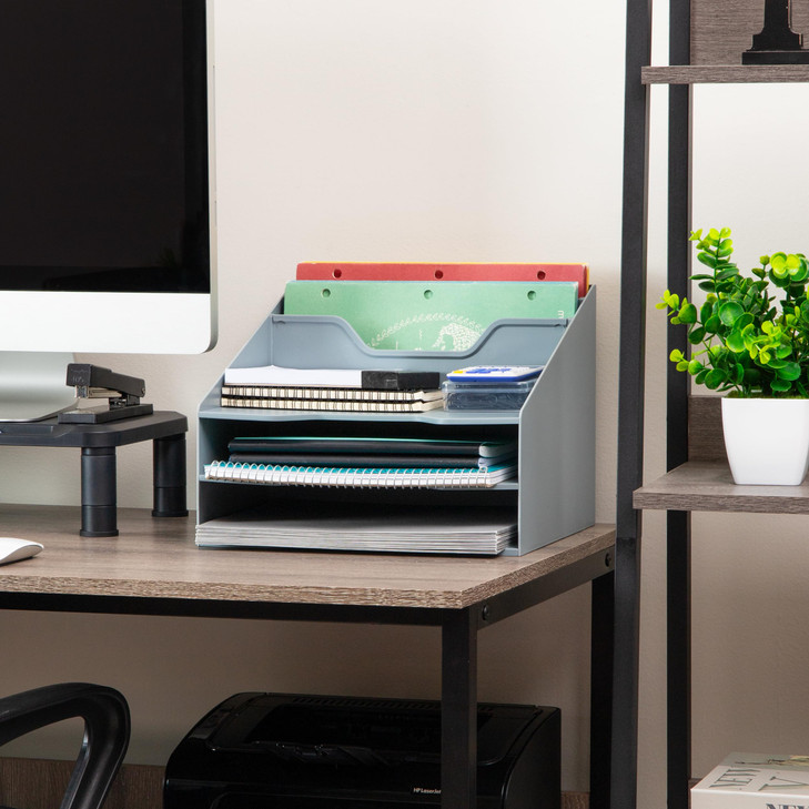 Mind Reader Desktop Organizer, Vertical File Holder, Paper Trays, Office, Plastic, Gray