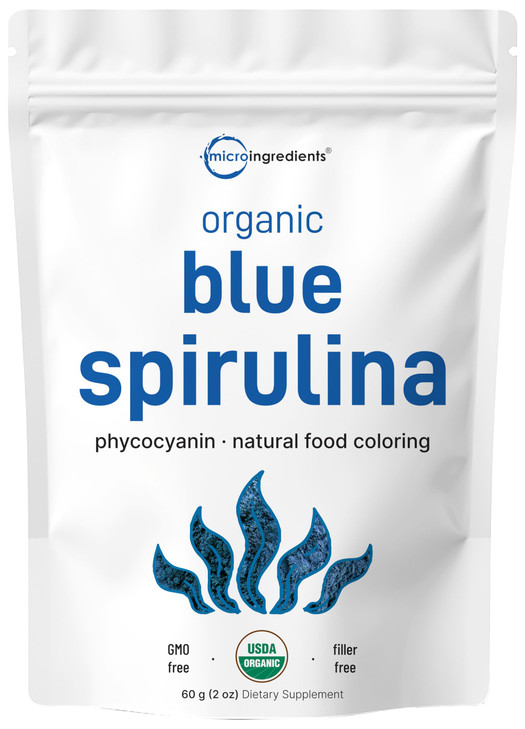 Organic Blue Spirulina Powder (Phycocyanin Extract), 60 Servings - No Fishy Smell, 100% Vegan Protein from Blue-Green Algae, Natural Luminous Food Co