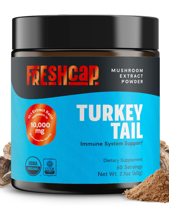 FreshCap Mushrooms Turkey Tail Mushroom Powder 10,000mg - Turkey Tail Supplement Mushroom Extract for Immune Support, Ayurveda Nootropic Supplement (