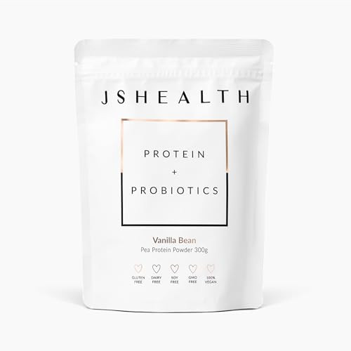 JSHealth Vegan Pea Protein Powder with Probiotics - Vanilla Bean Flavor - Gluten Free, Non GMO, Plant Based Protein Drink Mix, 300g