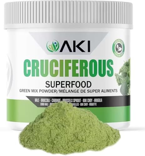 AKI Cruciferous Superfood Green Mix Powder - Made from Kale, Broccoli, Brussels Sprouts, Cabbage - Packed with Essential Phytonutrients & Vitamins ((