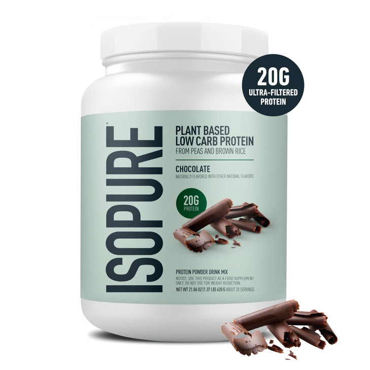 Isopure Plant-Based Protein Powder, Lactose Free, Gluten Free, With Iron, Chocolate, 20g Plant Protein Per Serving, 1.37 Lbs, 20 Servings