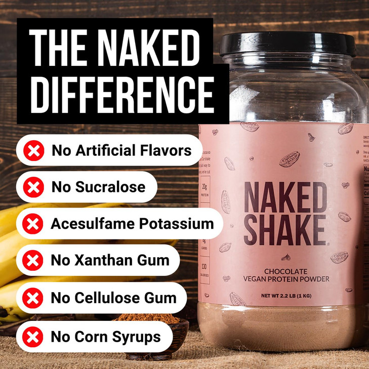 NAKED Shake - Chocolate Protein Powder - Plant Based Protein Shake with Mct Oil, Gluten-Free, Soy-Free, No Gmos Or Artificial Sweeteners - 30 Serving