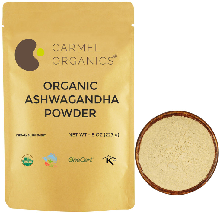 CARMEL ORGANICS Organic Ashwagandha Root Powder (8 Oz or 227g/0.5 Lbs) USDA Certified. Lab Tested, Non GMO & Gluten Free | Withania Somnifera from In