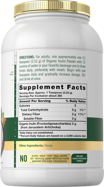 Carlyle Organic Inulin Powder 48oz | Prebiotic Fiber from Jerusalem Artichoke | Vegan, Vegetarian, Non-GMO & Gluten Free Supplement
