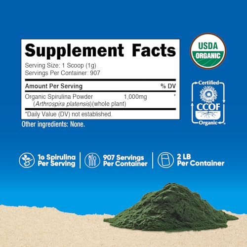 Nutricost Organic Spirulina Powder 2 LB - Pure, Certified Organic Spirulina