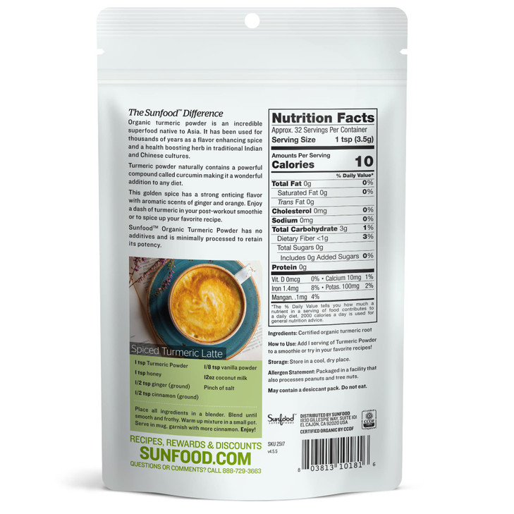 Sunfood Organic Turmeric Powder - Turmeric Powder Organic, Ground Turmeric Powder, Curcuma Supplement, Pure Ground Spice for Health, Seasoning, Curcu