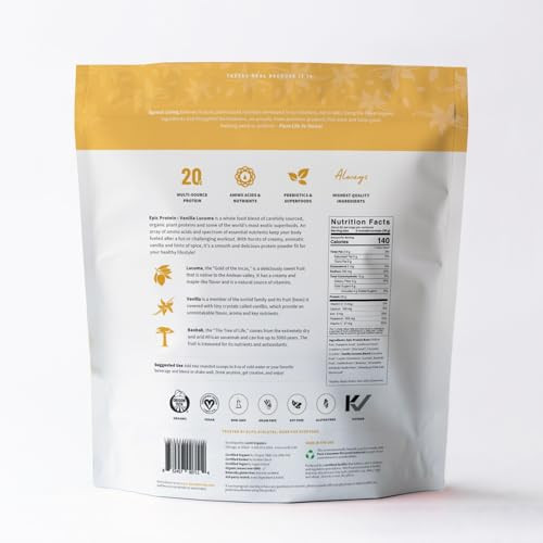 Sprout Living Epic Protein, Plant Based Protein & Superfoods Powder, Vanilla Lucuma Powder | 20 Grams Organic Protein Powder, Vegan, Non Dairy, Non-G