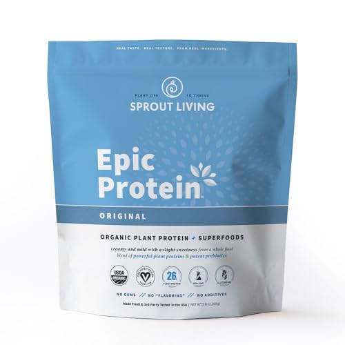 Sprout Living Plant Based Protein & Superfoods Powder, Original, Unflavored | Organic Protein Powder, Vegan, Non Dairy, Non-GMO, Gluten Free, Sugar F
