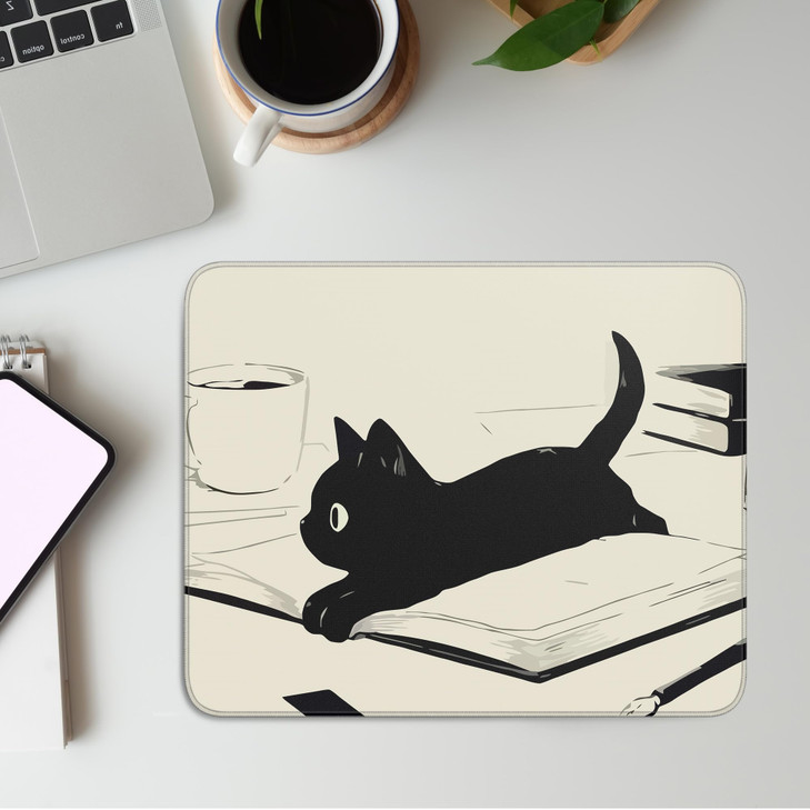 Cute Black Cat Mouse Pad,Kawaii Anime Cat Mouse Pads for Wireless Mouse Desk Accessories,10"X8" Travel Mousepad with Non-Slip Rubber Base, Stitched E