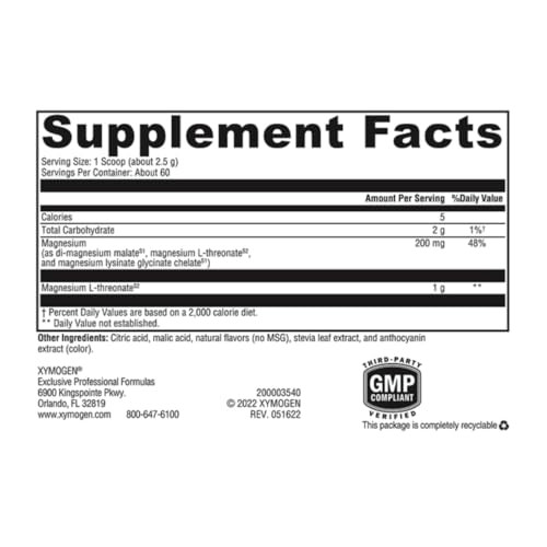 XYMOGEN OptiMag Neuro - Chelated Magnesium Powder - with Magnesium Glycinate & L-Threonate - Support Brain Health & Relaxation - Mixed Berry (60 Serv