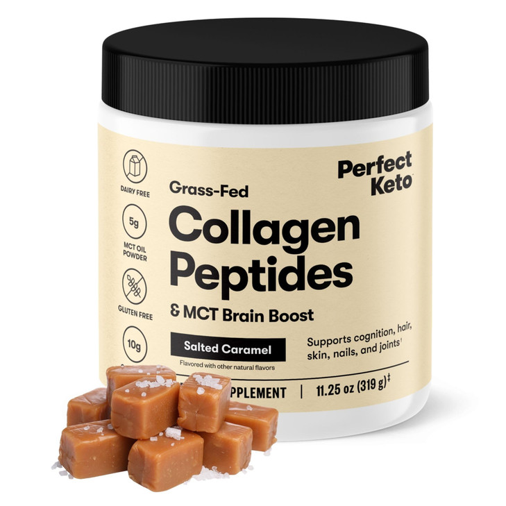 Perfect Keto Collagen Peptides Protein Powder with MCT Oil, Hydrolyzed Collagen, Type I & III Supplement, Gluten Free Grass Fed, Low Carb, Keto Coffe