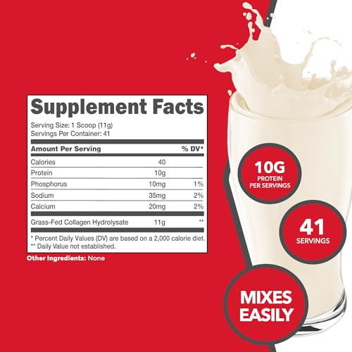 Ketologic Grass Fed Collagen Hydrolysate Powder (Unflavored) (1 LB) - 41 Servings, 11 G Collagen Per Serving, 10 G Protein Per Serving - Grass-fed Co