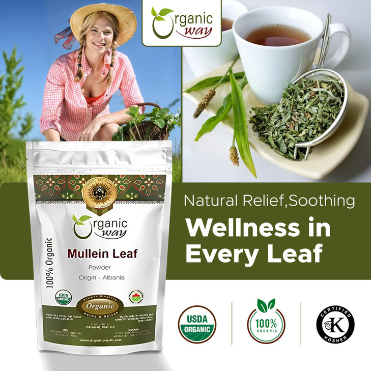 Organic Way Mullein Leaf Powder (Verbascum thapsus) - European Wild-Harvest | Organic & Kosher Certified | Vegan, Non GMO & Gluten Free | USDA Certif