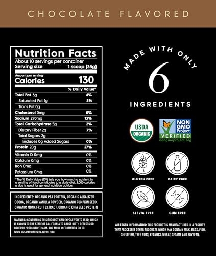 Truvani Vegan Pea Protein Powder | Chocolate | 20g Organic Plant Based Protein | 10 Servings | Keto | Gluten & Dairy Free | Low Carb | No Added Sugar