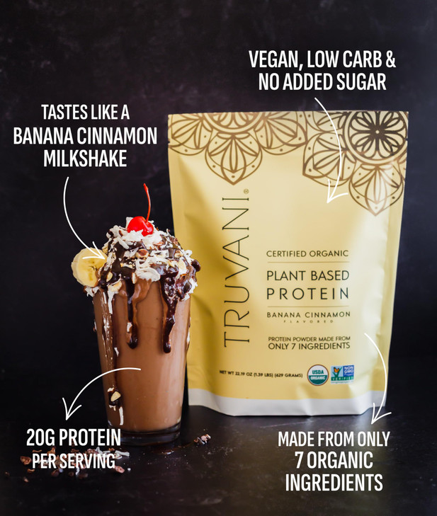 Truvani Vegan Pea Protein Powder | Banana Cinnamon | 20g Organic Plant Based Protein | 1 Serving | Keto | Gluten & Dairy Free | Low Carb | No Added S
