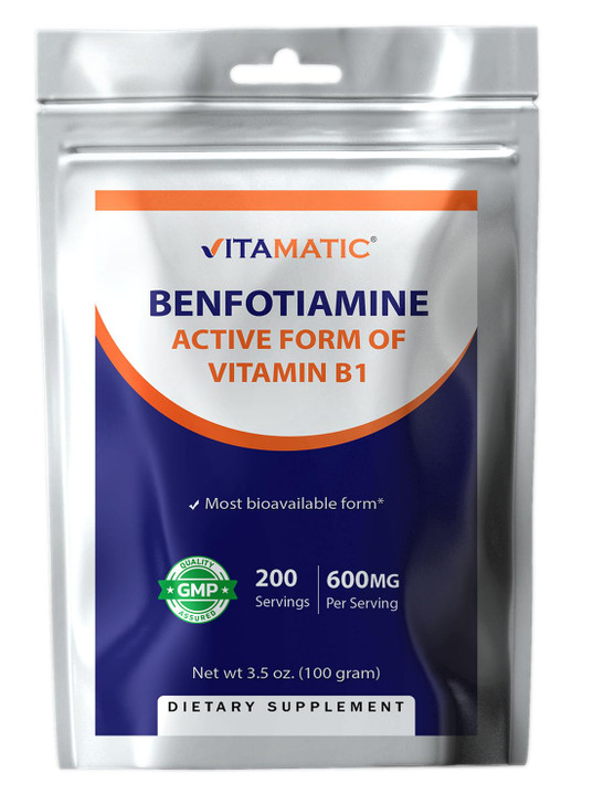 Vitamatic Benfotiamine Pure Powder 600 mg per Serving - 100 Grams - Also Called Fat Soluble Vitamin B1
