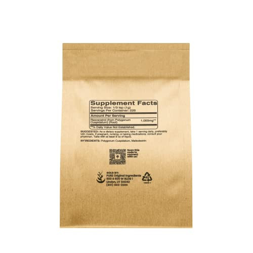 PURE ORIGINAL INGREDIENTS Resveratrol Powder, 8 oz, Phytoalexin, Polygonum Root Extract
