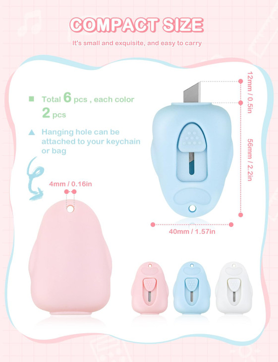 GAUENEEN 6 Pcs Mini Box Cutters, Retractable Letter Opener, Penguin Shaped Mini Art Utility Knives, Cute Tiny Paper Cutter for Key Chain, Envelope Sl