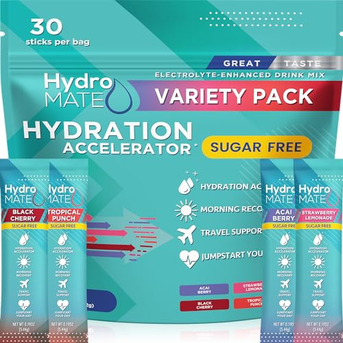 Electrolyte Powder Sugar-Free Hydration Packets Variety Pack HydroMATE 30 Sticks