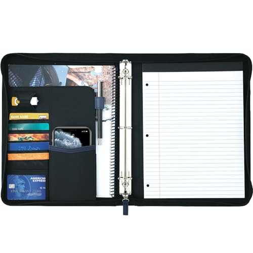 Gorbado Zippered Padfolio Portfolio Binder, Interview Resume Document Organizer. Binder Organizer for Phone & Business Cards. Faux Leather Data Case