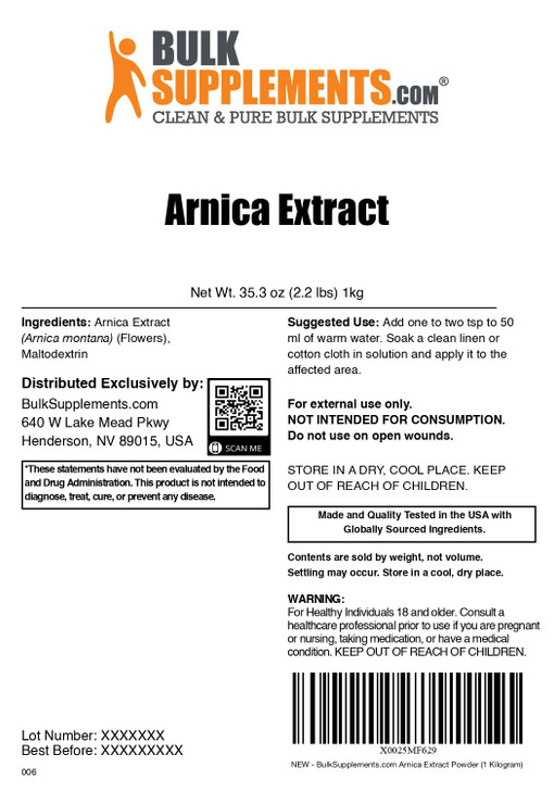 BulkSupplements.com Arnica Extract Powder - Herbal Supplement, from Dried Arnica Flowers, Servings Vary Per Use, 1kg (2.2 lbs) (Pack of 1)