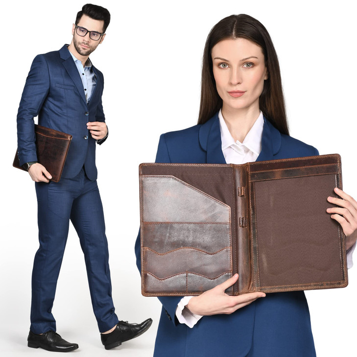 Leather Portfolio Binder, Professional Organizer Padfolio  Resume Folder, Business Card & Document Holder, Portfolios for Men & Women, Office & Busi