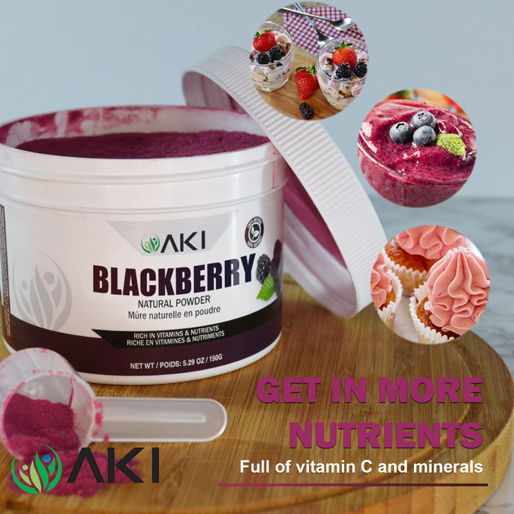 AKI BlackBerry Powder, Ideal in Nutrients, Vitamin C, Sugar-Free, Vegan-Friendly - Ideal for Baking, Flavoring, Smoothie, Yogurt, Popsicles, Sprinkle