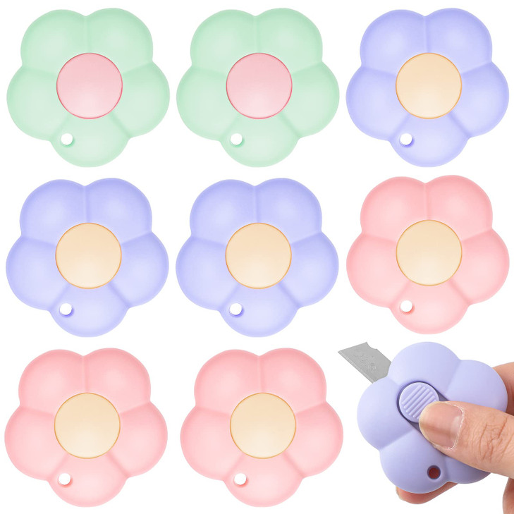 Honoson 8 Pieces Mini Utility Knives Cloud and Flower Shaped Box Cutter Retractable Letter Opener Paper Envelope Carton Portable Cutter with Hole for