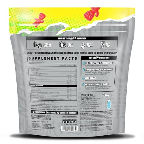 GHOST Hydration Packets, Sour Patch Kids Redberry, 24 Sticks, Electrolyte Powder - Drink Mix Supplement with Magnesium, Potassium, Calcium, Vitamin C