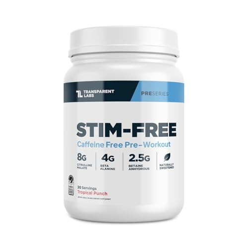 Transparent Labs Stim-Free Pre-Workout - Caffeine & Stim Free Pre Workout Powder for Men and Women with Beta Alanine Powder, Citrulline Malate, & ele