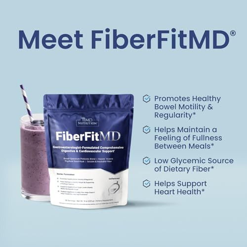 1MD Nutrition FiberFitMD - for Potent Digestive & Cardiovascular Support - Health Supplement for Women & Men - High Fiber Powder - 30 Days