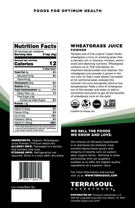 Terrasoul Superfoods Organic Wheat Grass Juice Powder, 20 Ounces - USA Grown
