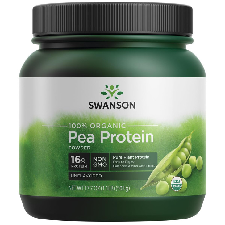 Swanson 100% Certified Organic Pea Protein Powder Non-GMO 1.1 lb (503 g) Pwdr