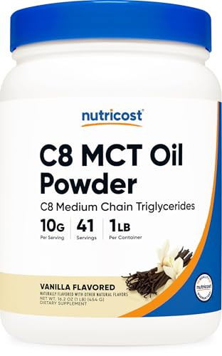 Nutricost C8 MCT Oil Powder 1LB (16oz) Vanilla Flavor - 95% C8 MCT Oil Powder, Best for Keto Diets, Non-GMO, Gluten Free