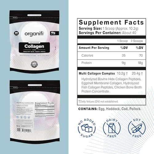 Organifi Collagen Powder - Fuller Hair, Stronger Nails, and Radiant Skin - Replenish and Rebuild Your Body - Gluten-Free, Dairy-Free, and Soy-Free Hy