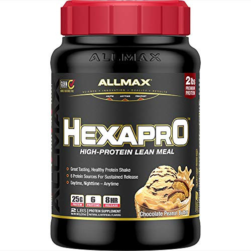 ALLMAX HEXAPRO, Chocolate Peanut Butter - 5 lb - 25 Grams of Protein Per Serving - 8-Hour Sustained Release - Zero Sugar - 52 Servings