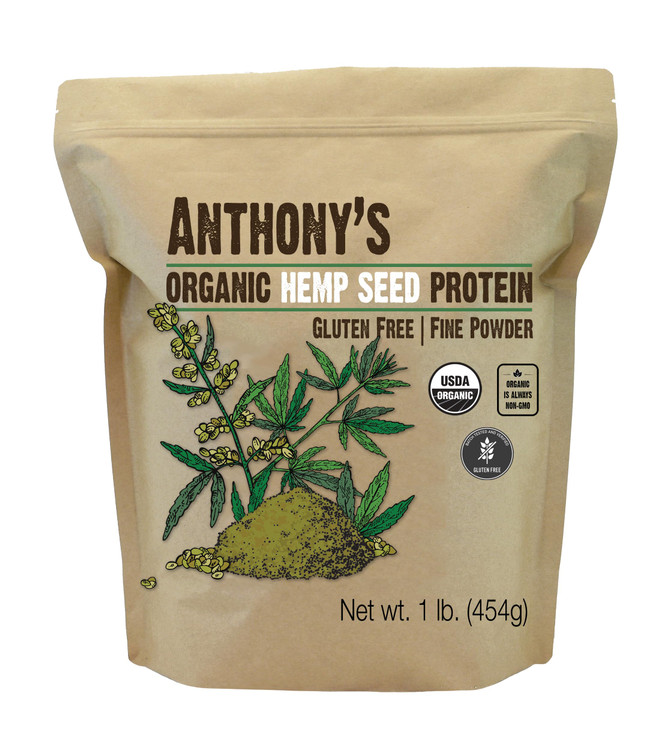 Anthony's Organic Hemp Seed Protein Powder, 1 lb, Cold Pressed, Gluten Free, Non GMO, Fine Powder