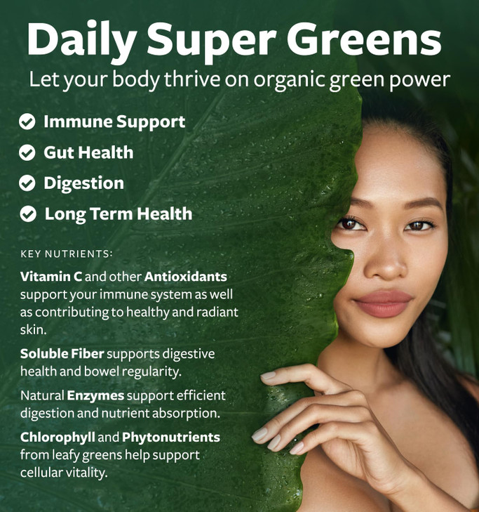 USDA Organic Super Greens Supplement - Organic Greens Fruits and Vegetable Supplement for Adults with 28 Superfood Complex with Superfruits Roots Her