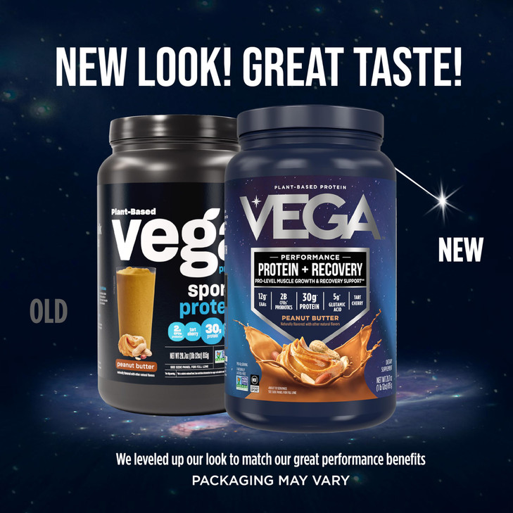 Vega Sport Vegan Protein Powder + Recovery - 30g Plant Based Protein per Serving, Peanut Butter, 19 Servings, 5g BCAAs, Probiotics, NSF Certified, fo