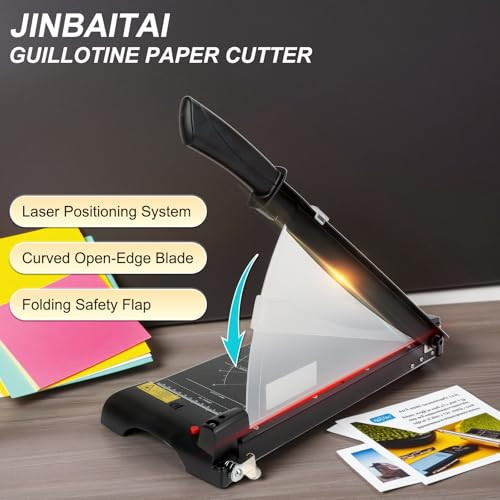 JINBAITAI 12.5" Guillotine Paper Cutter with Laser, Paper Trimmer with Safety Guard and Blade Lock, Heavy Duty Metal Base, 10 Sheet Capacity Paper Sl