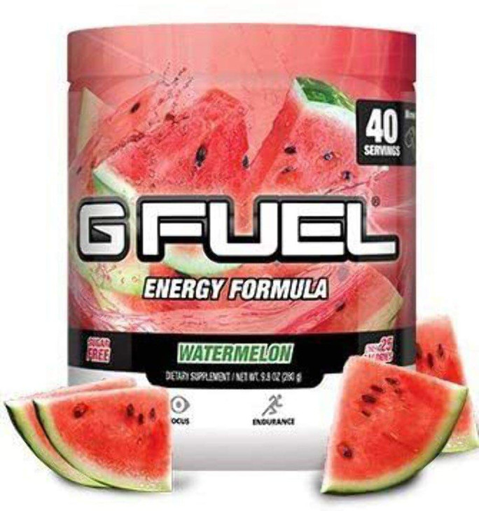 G Fuel Watermelon Energy Drink Powder, Pre Workout Caffeine Mix for Gaming, Sugar Free Focus Amino, Vitamin + Antioxidants, 9.9oz (Watermelon, 40 Ser
